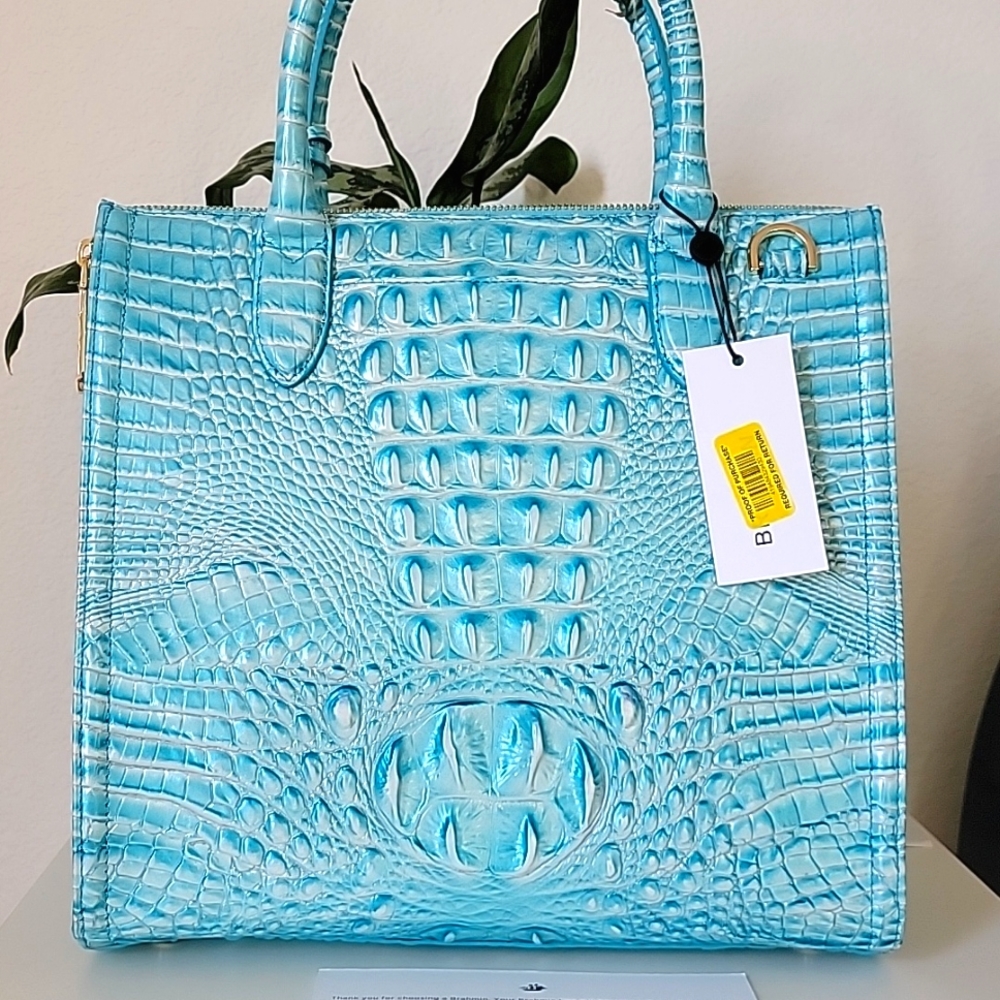 NWT 🌹Brahmin Caroline Handbag Dusty Blue Melbourne Collection leather